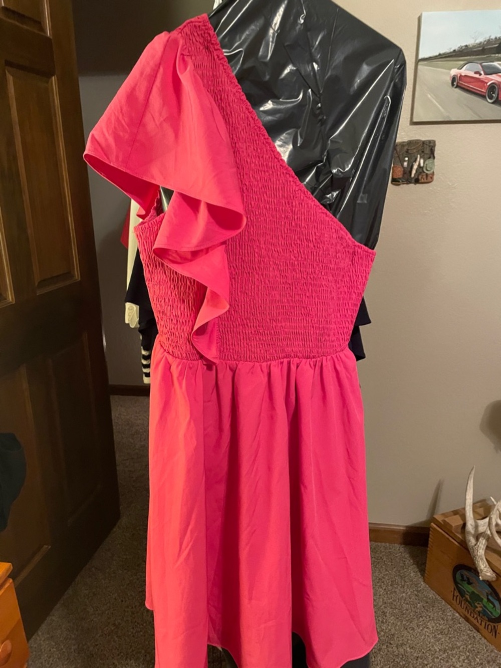 One-Shoulder Ruffle Sundress in Bright Pink